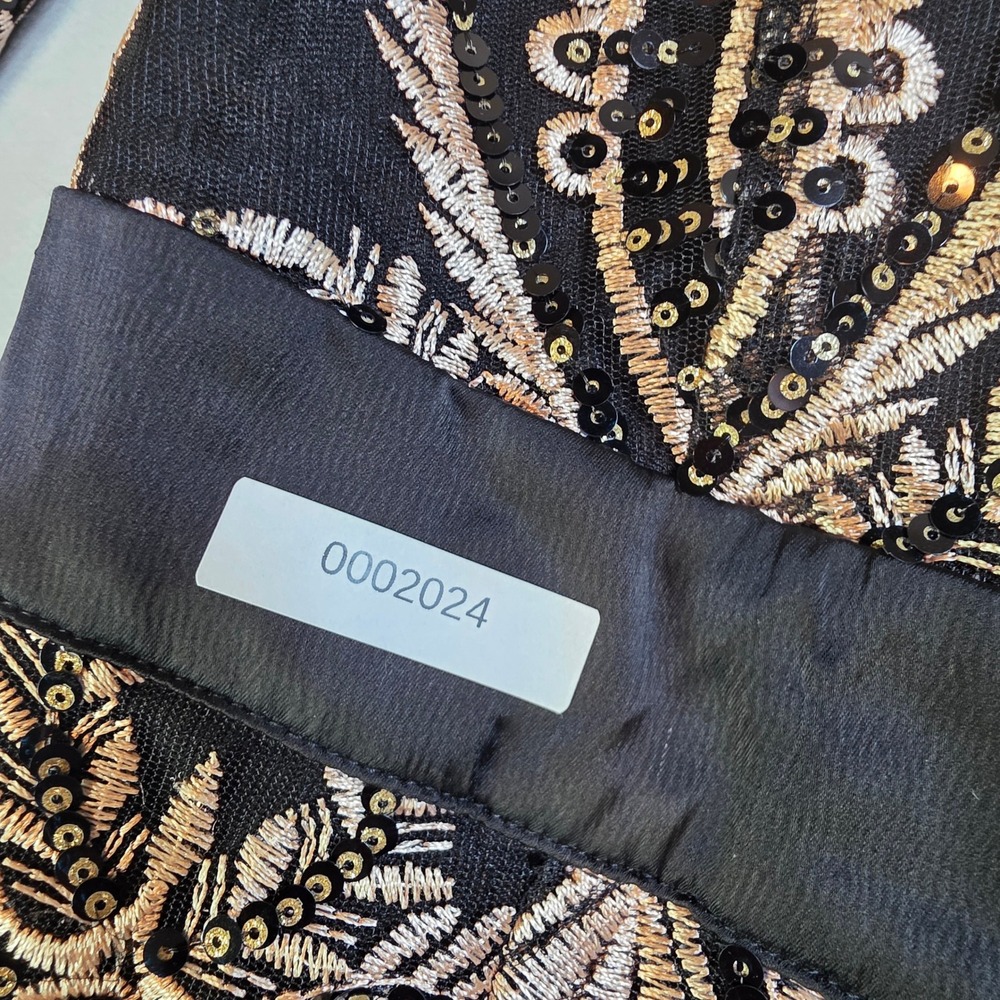 Boohoo Sequin Embroidered Mesh Jumpsuit Black Gold Wide Leg Plus Size 16/18 NEW - Picture 2 of 8